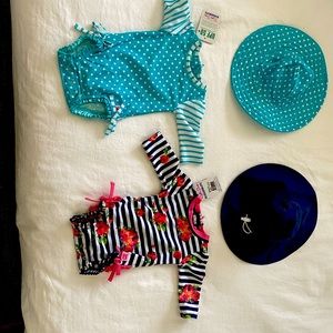 2 Ruffle Butts Rashgard Swimsuits and Hats